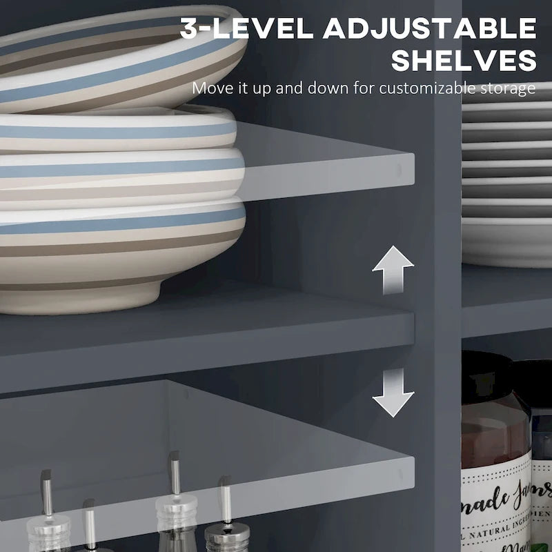 Îlot de Cuisine Roulant avec Bar de Petit-Déjeuner Pliant en Bois, Chariot de Cuisine de Ferme avec 2 Tiroirs, Gris Foncé