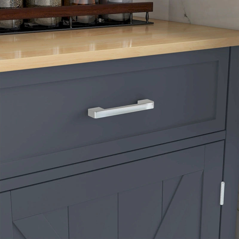 Îlot de Cuisine Roulant avec Bar de Petit-Déjeuner Pliant en Bois, Chariot de Cuisine de Ferme avec 2 Tiroirs, Gris Foncé