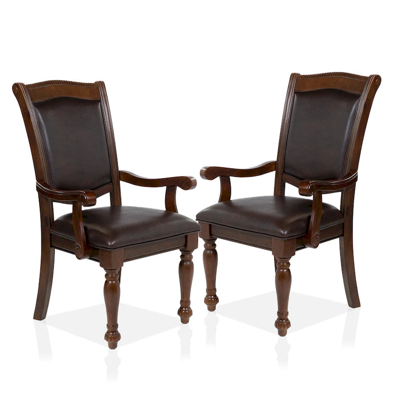 Chaises de salle à manger traditionnelles en similicuir avec accoudoirs (lot de 2)