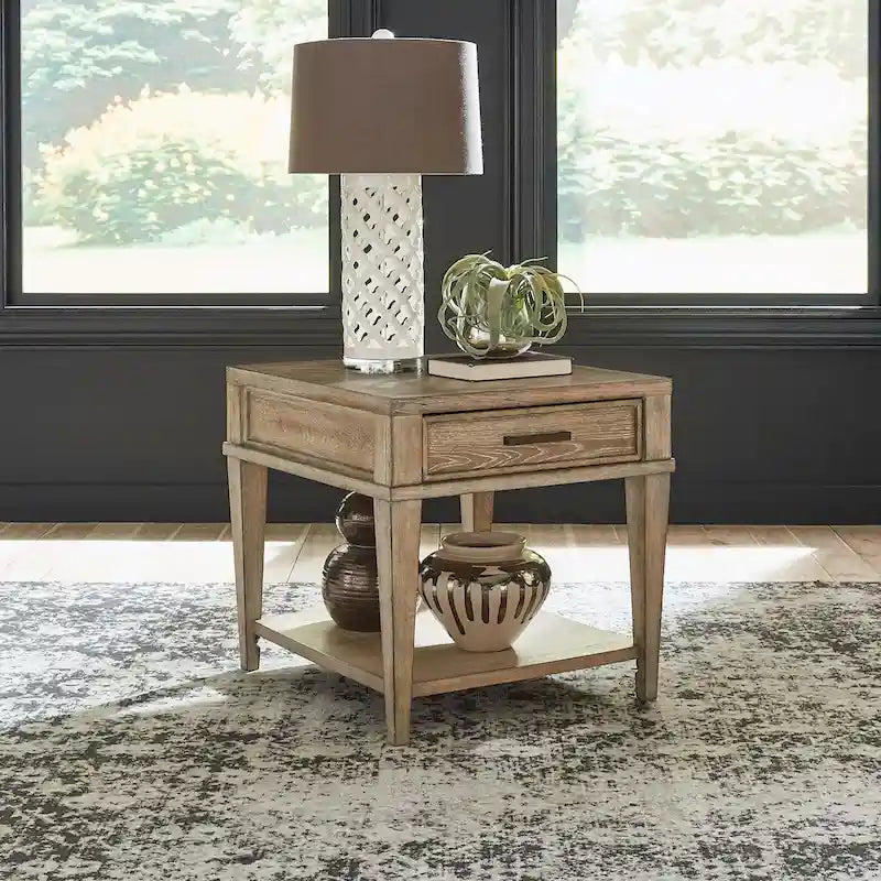 Table d'appoint avec tiroir en grès vieilli