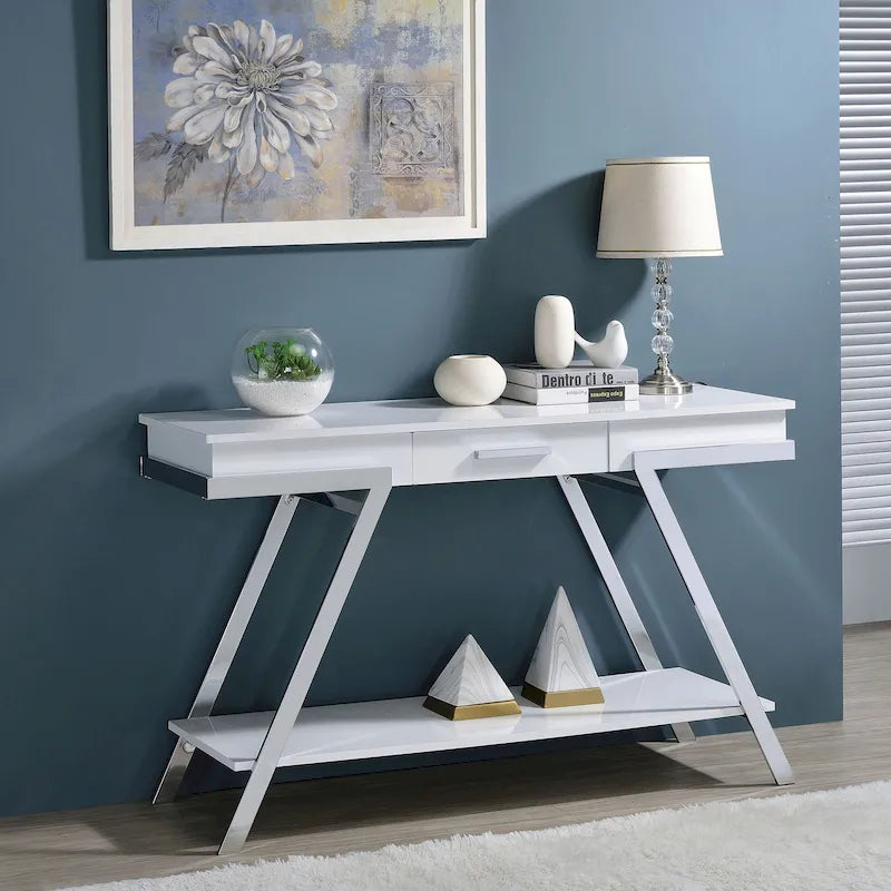 Console moderne blanche en acier de 48 pouces avec 1 tiroir et étagère