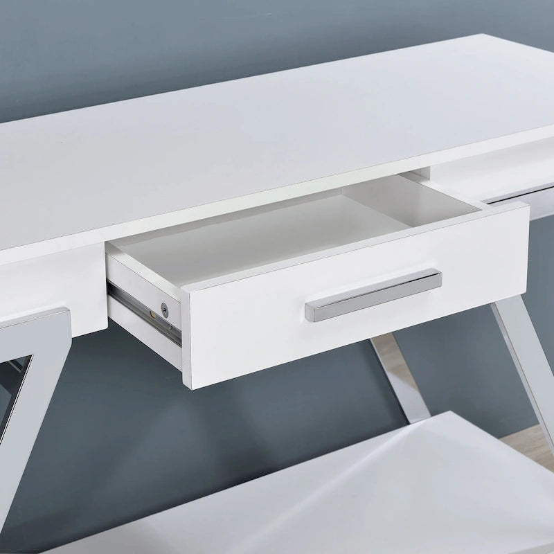 Console moderne blanche en acier de 48 pouces avec 1 tiroir et étagère