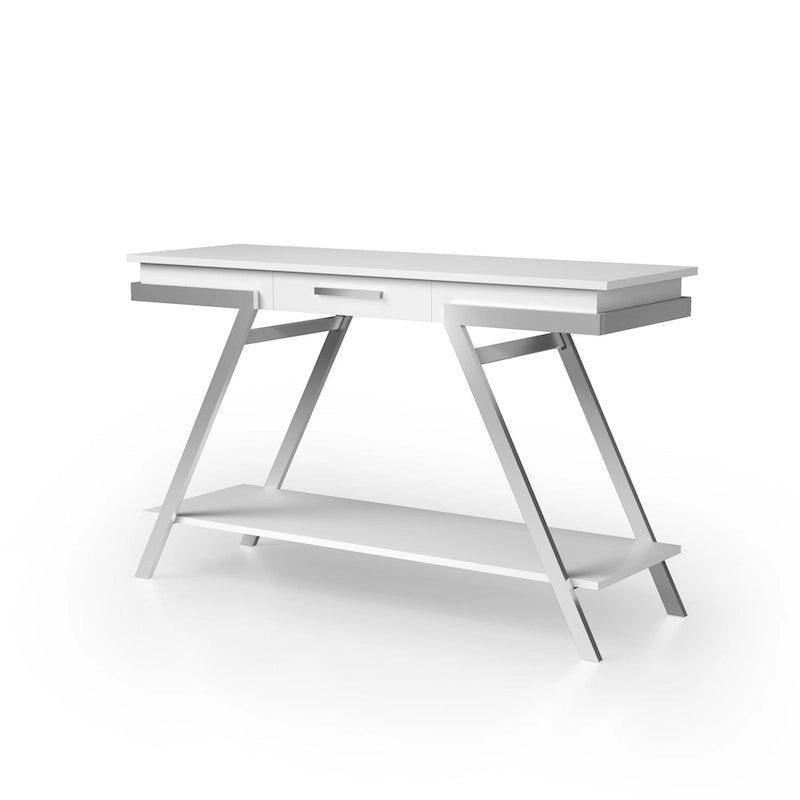 Console moderne blanche en acier de 48 pouces avec 1 tiroir et étagère
