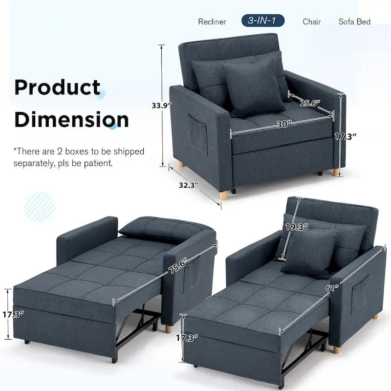 Canapé Convertible 3 en 1 Lit et Fauteuil Réglable