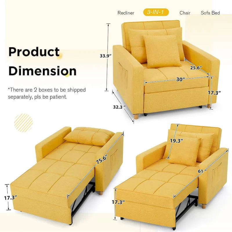 Canapé Convertible 3 en 1 Lit et Fauteuil Réglable