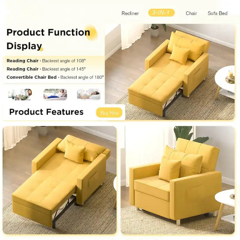 Canapé Convertible 3 en 1 Lit et Fauteuil Réglable