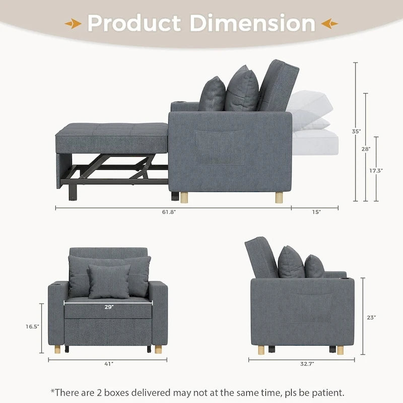 Canapé Convertible 3 en 1 Lit et Fauteuil Réglable
