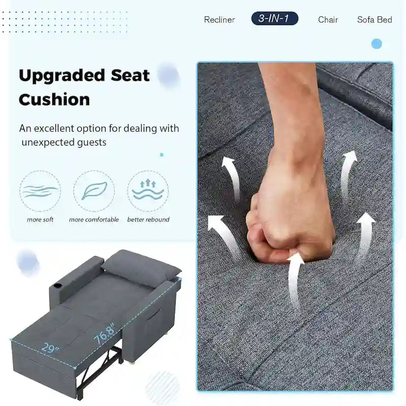 Canapé Convertible 3 en 1 Lit et Fauteuil Réglable