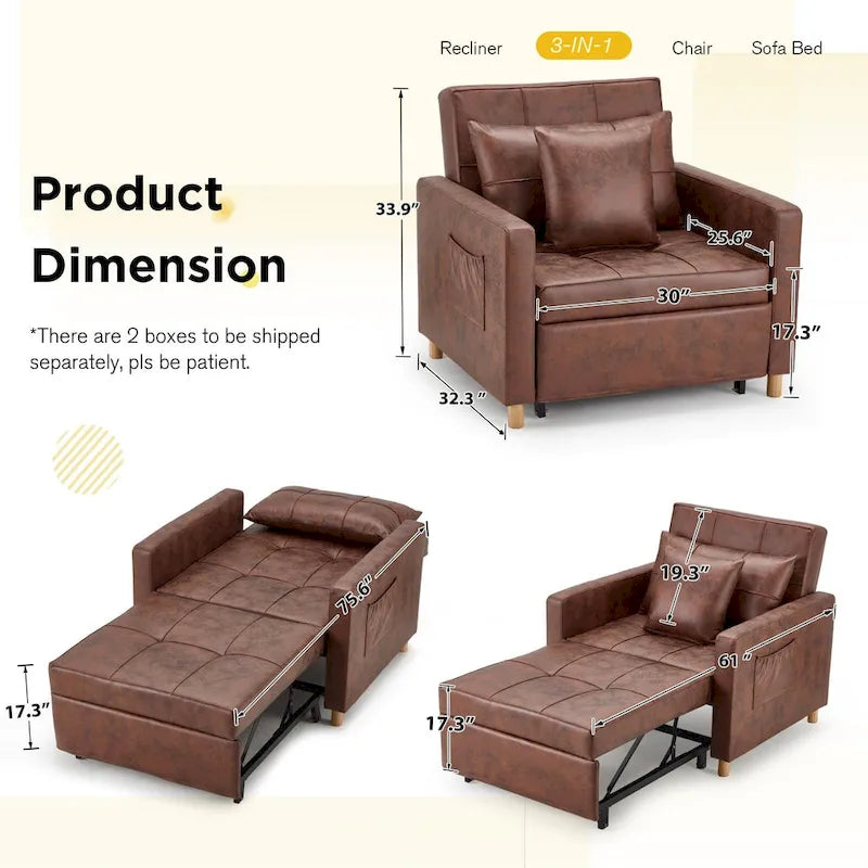 Canapé Convertible 3 en 1 Lit et Fauteuil Réglable