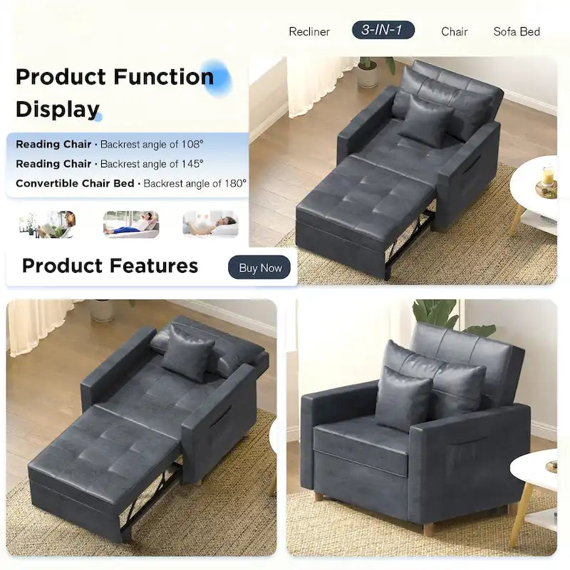 Canapé Convertible 3 en 1 Lit et Fauteuil Réglable