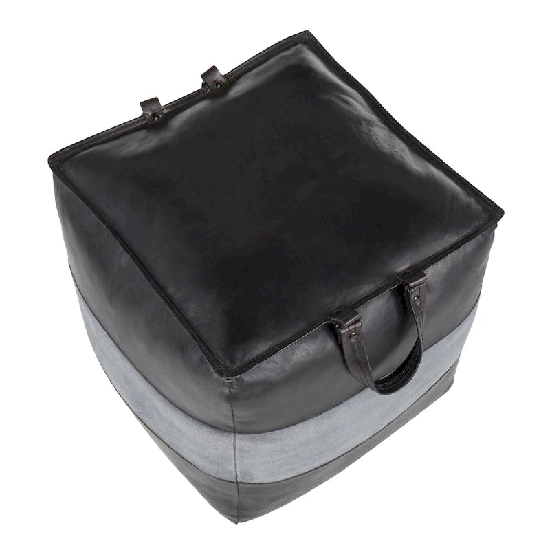 Pouf ottoman industriel en cuir et toile