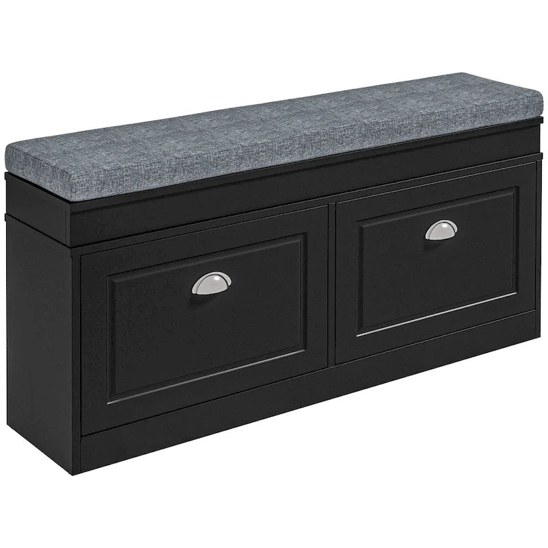 Banc range-chaussures pour entrée avec coussin 2 tiroirs étagère réglable, blanc - 41 x 9,5 x 21,75