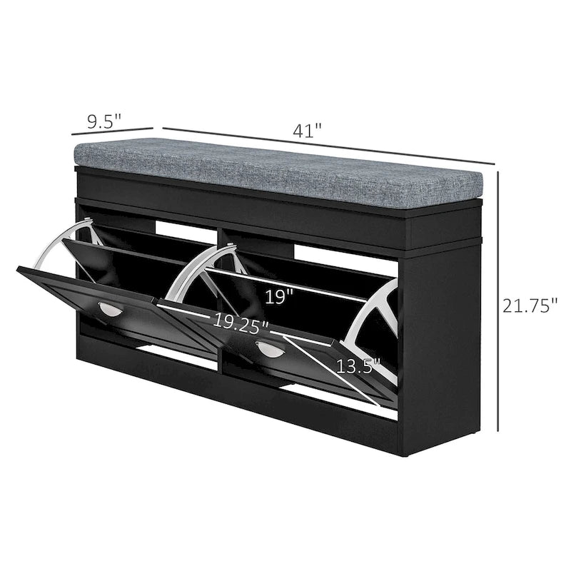 Banc range-chaussures pour entrée avec coussin 2 tiroirs étagère réglable, blanc - 41 x 9,5 x 21,75