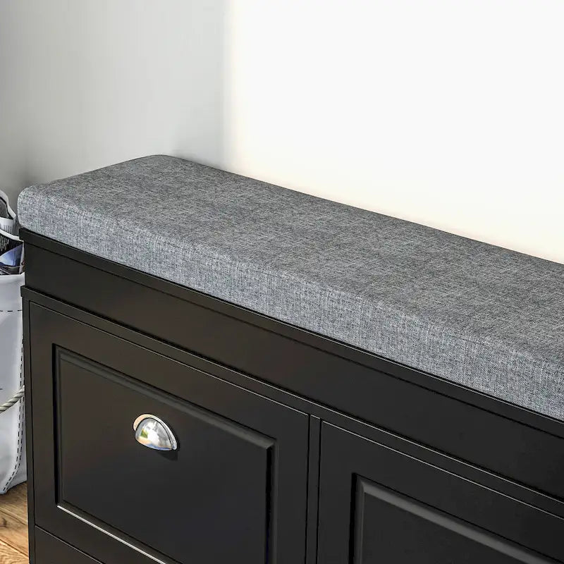 Banc range-chaussures pour entrée avec coussin 2 tiroirs étagère réglable, blanc - 41 x 9,5 x 21,75