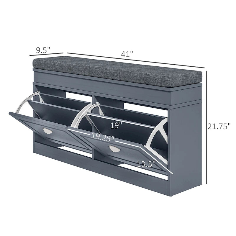 Banc range-chaussures pour entrée avec coussin 2 tiroirs étagère réglable, blanc - 41 x 9,5 x 21,75