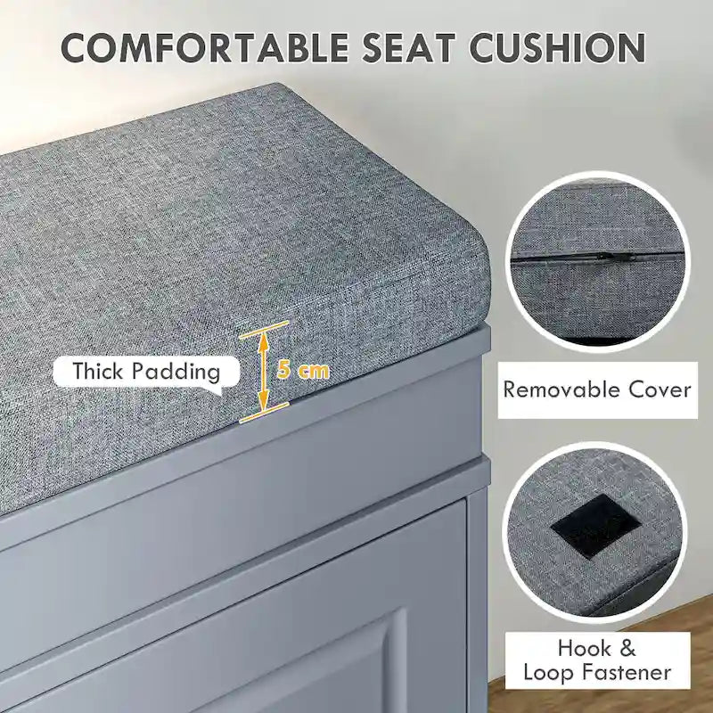 Banc range-chaussures pour entrée avec coussin 2 tiroirs étagère réglable, blanc - 41 x 9,5 x 21,75