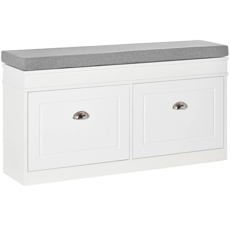 Banc range-chaussures pour entrée avec coussin 2 tiroirs étagère réglable, blanc - 41 x 9,5 x 21,75