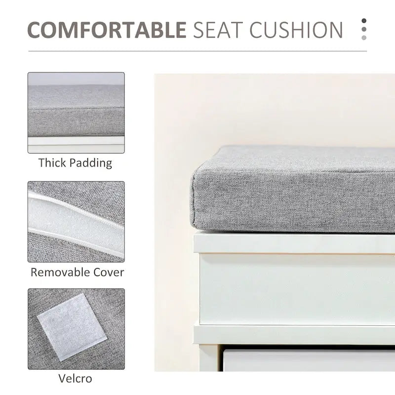 Banc range-chaussures pour entrée avec coussin 2 tiroirs étagère réglable, blanc - 41 x 9,5 x 21,75