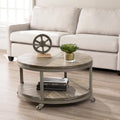 Table basse industrielle rustique ronde en bois avec étagère