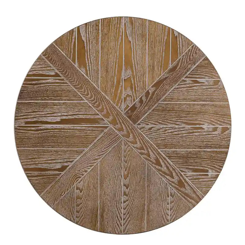 Table basse industrielle rustique ronde en bois avec étagère