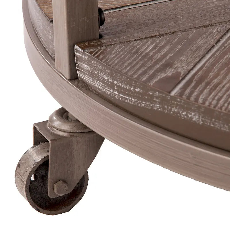 Table basse industrielle rustique ronde en bois avec étagère