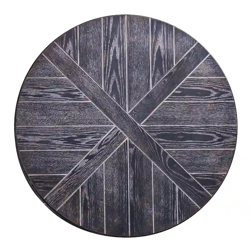 Table basse industrielle rustique ronde en bois avec étagère