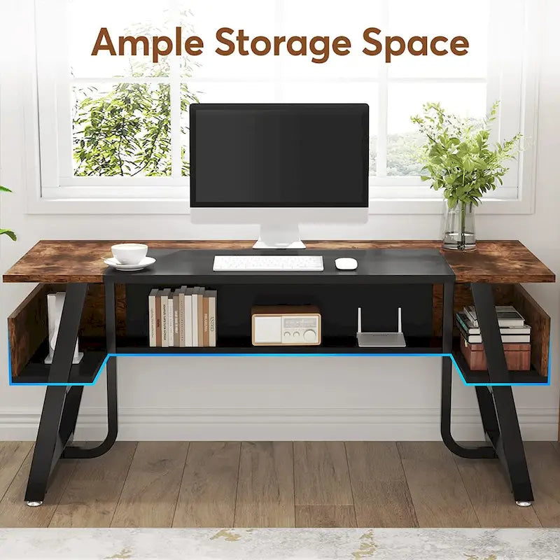 Bureau d'ordinateur exécutif 63 po : Étagère de rangement, poste de travail moderne et simple