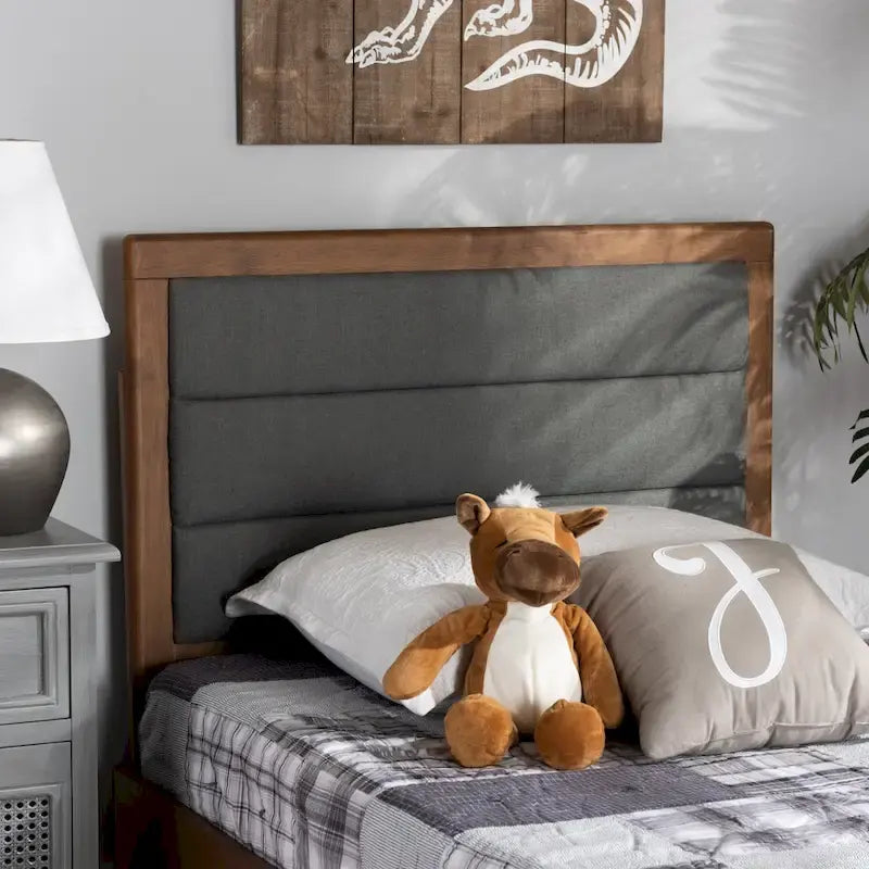 Tête de lit moderne et contemporaine en tissu et bois - Gris foncé