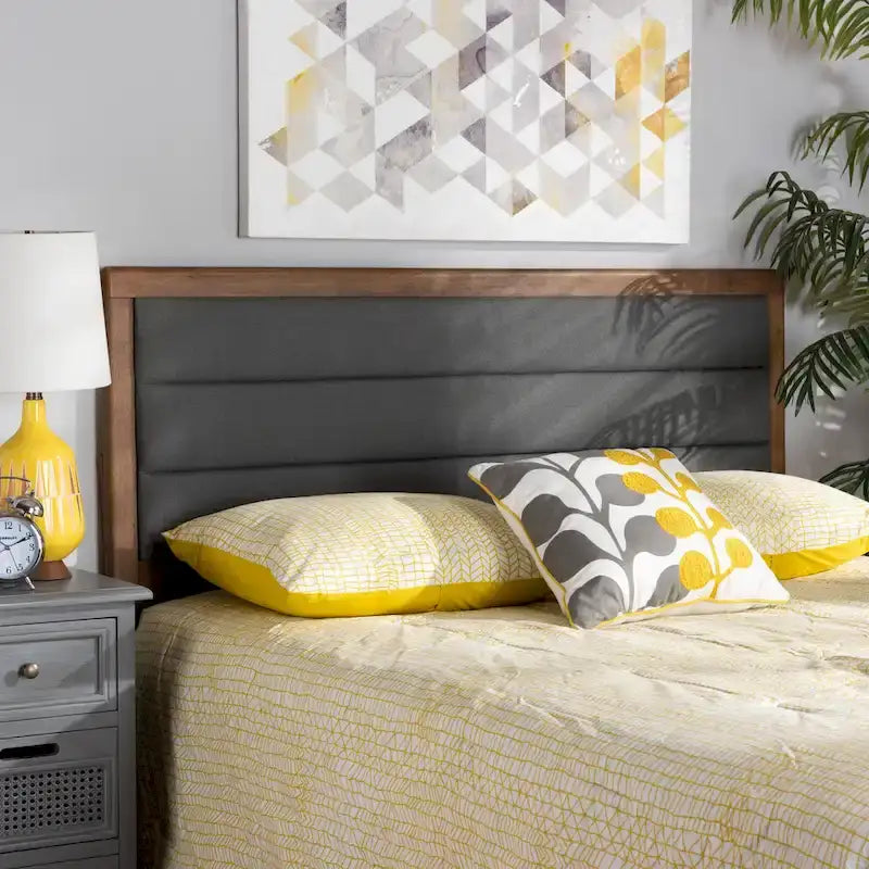 Tête de lit moderne et contemporaine en tissu et bois - Gris foncé