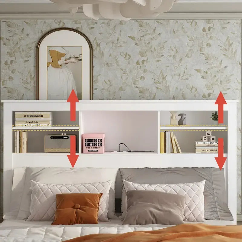 Tête de lit bibliothèque Queen 65 avec lumière RGB et étagère réglable