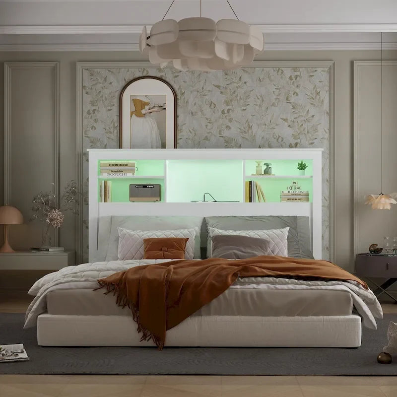 Tête de lit bibliothèque Queen 65 avec lumière RGB et étagère réglable