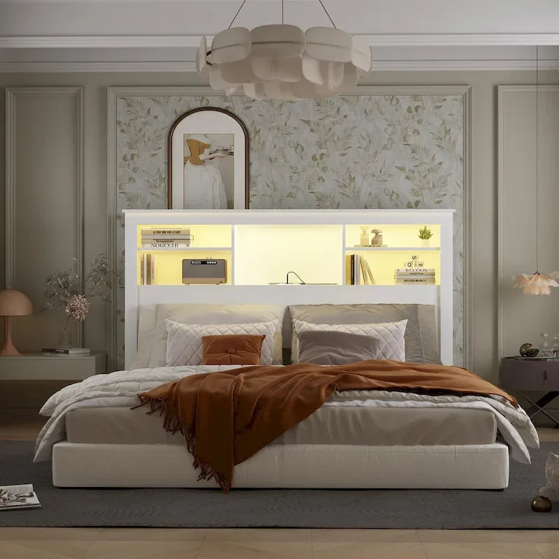 Tête de lit bibliothèque Queen 65 avec lumière RGB et étagère réglable