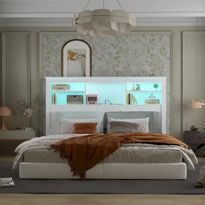 Tête de lit bibliothèque Queen 65 avec lumière RGB et étagère réglable