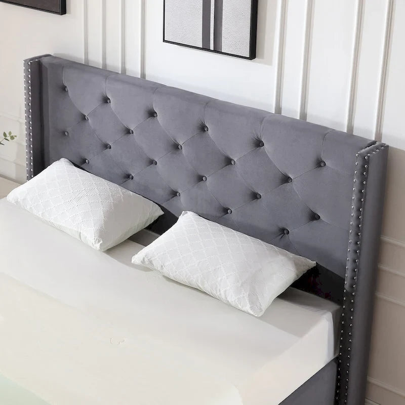 Cadre de lit plateforme California King tapissé en velours