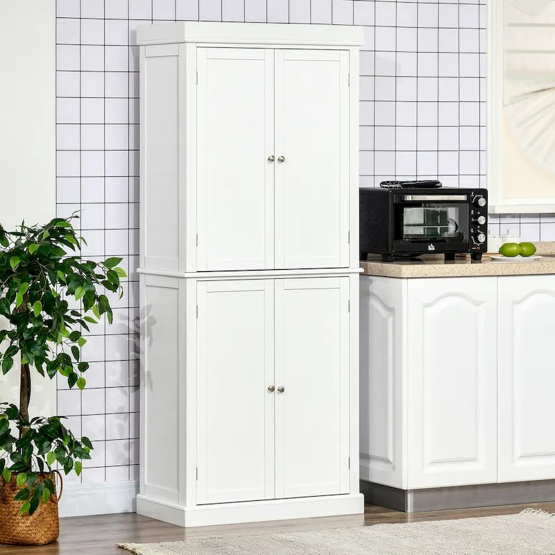Garde-manger de cuisine moderne autoportant à 4 portes, organisateur de placard de rangement avec 6 étagères à niveaux et 4 étagères réglables