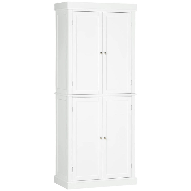 Garde-manger de cuisine moderne autoportant à 4 portes, organisateur de placard de rangement avec 6 étagères à niveaux et 4 étagères réglables