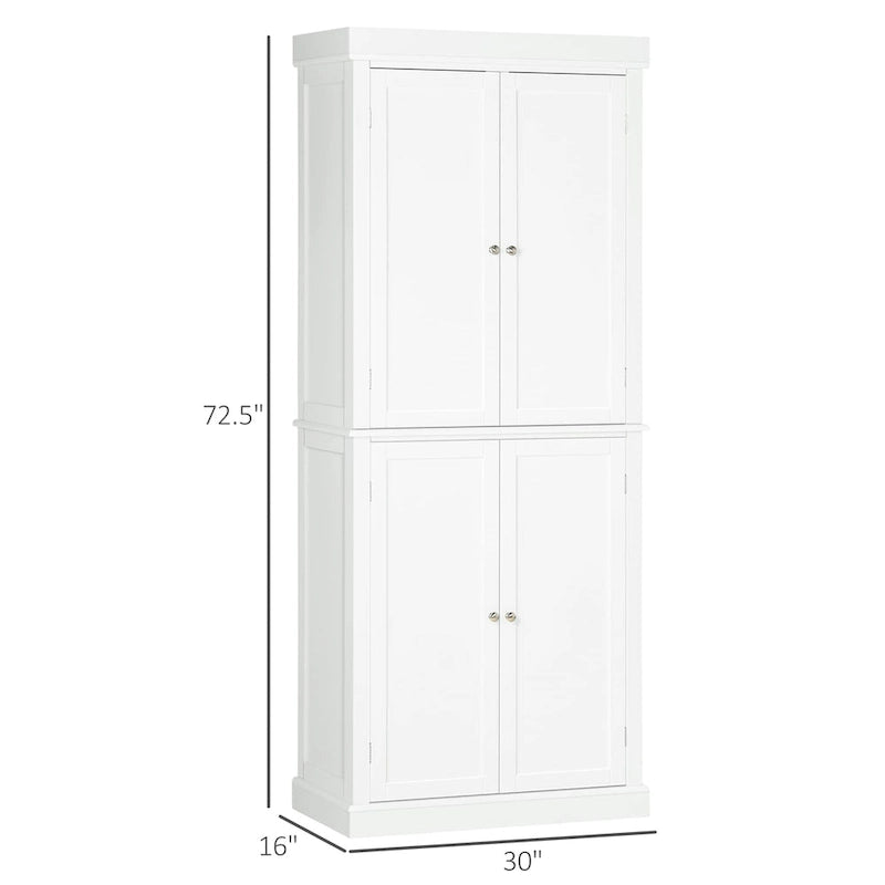 Garde-manger de cuisine moderne autoportant à 4 portes, organisateur de placard de rangement avec 6 étagères à niveaux et 4 étagères réglables