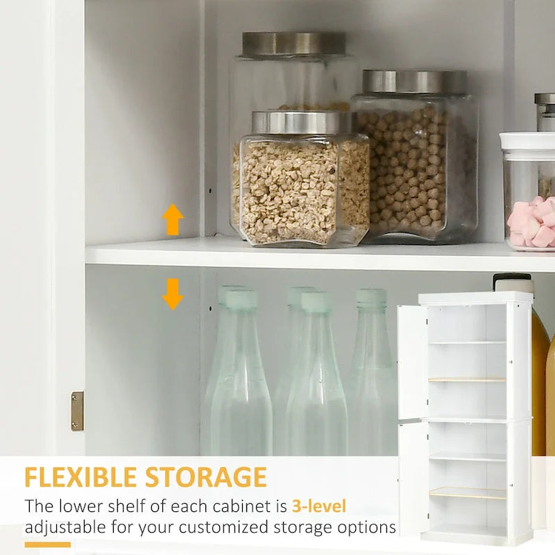 Garde-manger de cuisine moderne autoportant à 4 portes, organisateur de placard de rangement avec 6 étagères à niveaux et 4 étagères réglables