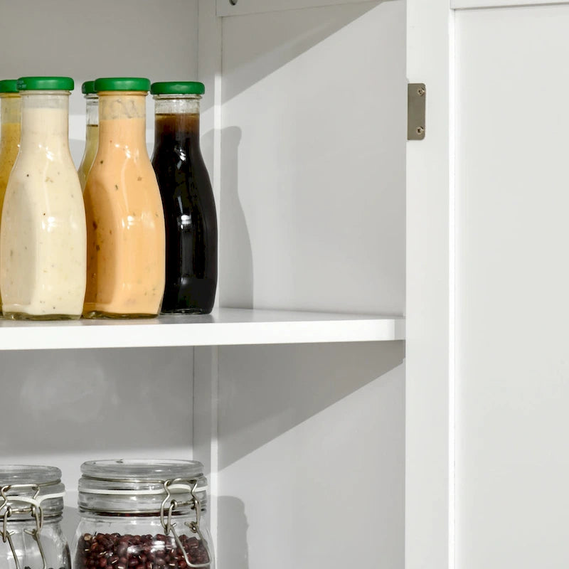 Garde-manger de cuisine moderne autoportant à 4 portes, organisateur de placard de rangement avec 6 étagères à niveaux et 4 étagères réglables