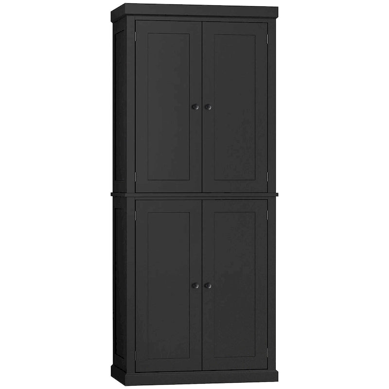 Garde-manger de cuisine moderne autoportant à 4 portes, organisateur de placard de rangement avec 6 étagères à niveaux et 4 étagères réglables