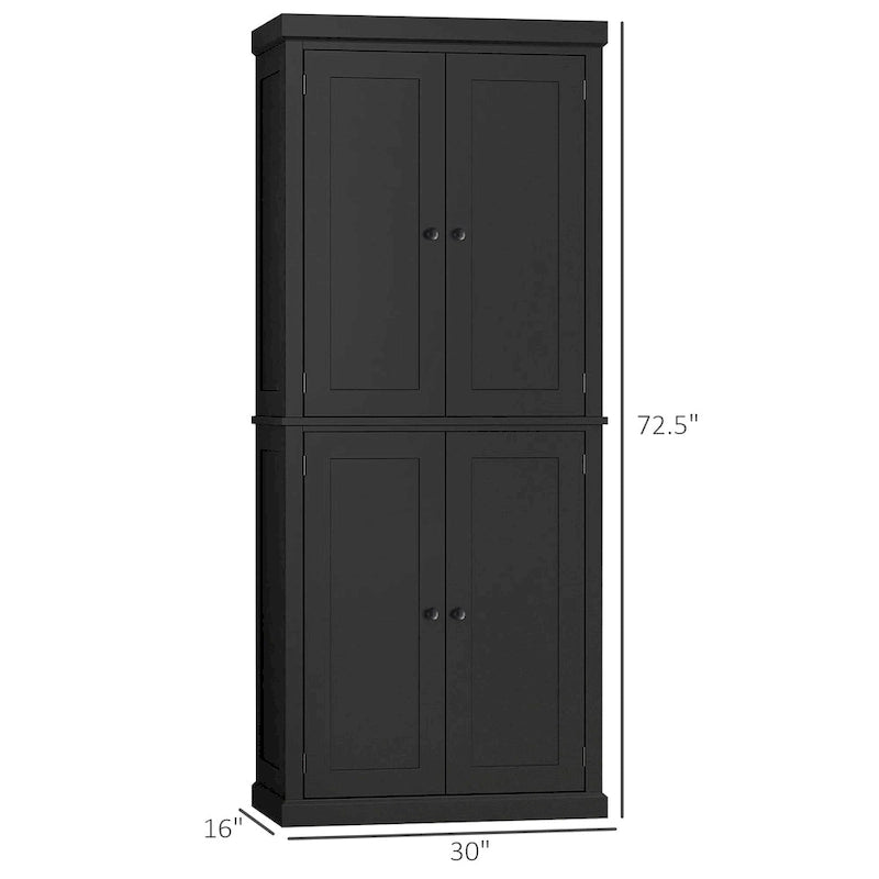 Garde-manger de cuisine moderne autoportant à 4 portes, organisateur de placard de rangement avec 6 étagères à niveaux et 4 étagères réglables