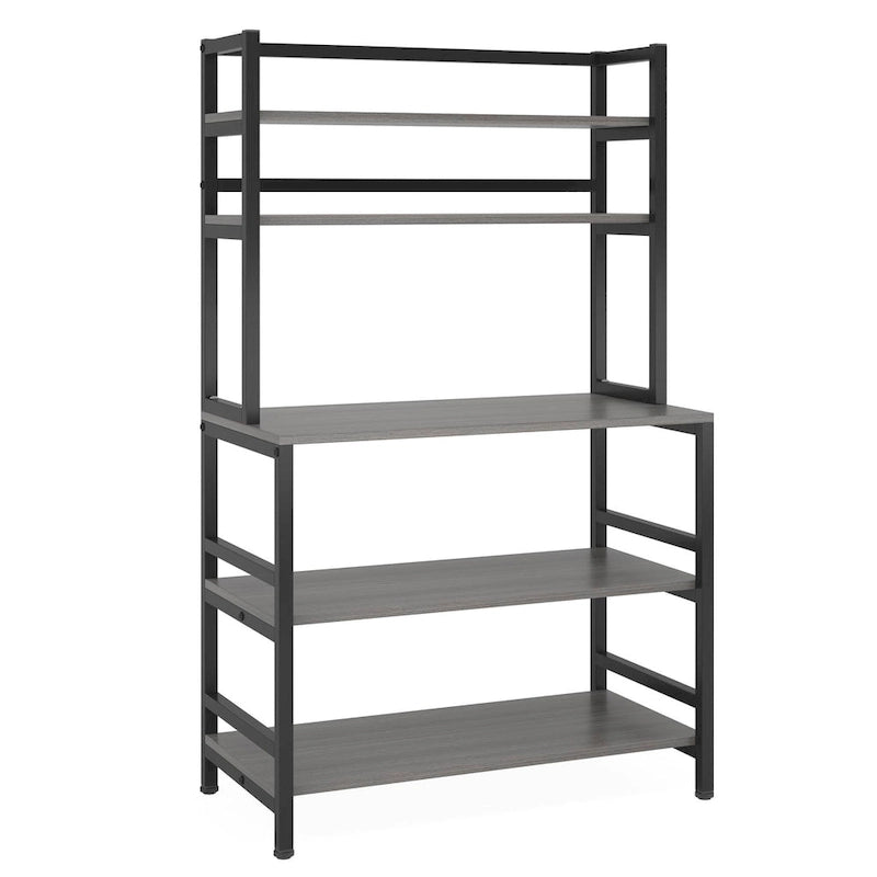 Étagère de cuisine industrielle à 5 niveaux pour micro-ondes avec support de rangement, marron/noir, étagère de rangement moderne blanche pour cuisine.