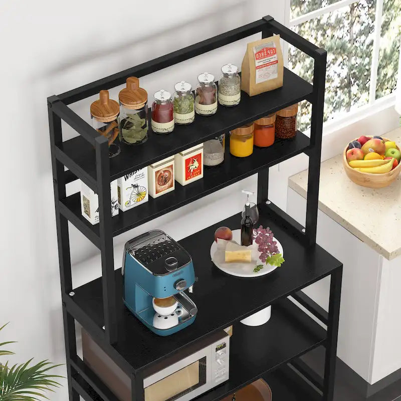 Étagère de cuisine industrielle à 5 niveaux pour micro-ondes avec support de rangement, marron/noir, étagère de rangement moderne blanche pour cuisine.