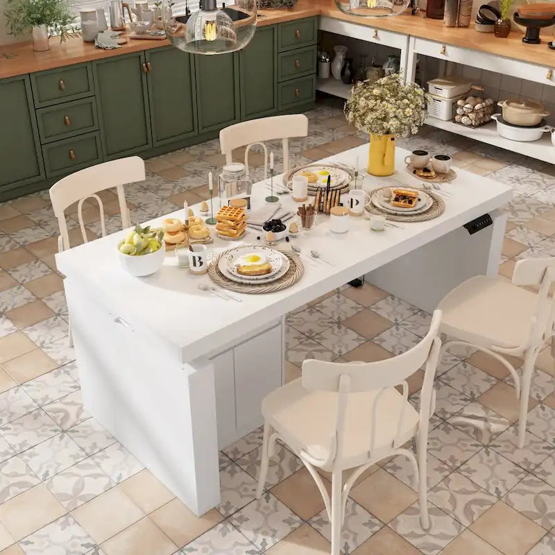 Bureau ergonomique assis-debout, élégance blanc pur avec table d'appoint à caisson