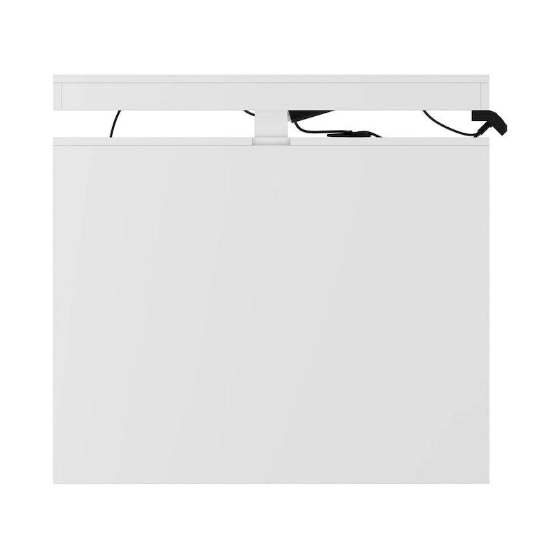 Bureau ergonomique assis-debout, élégance blanc pur avec table d'appoint à caisson