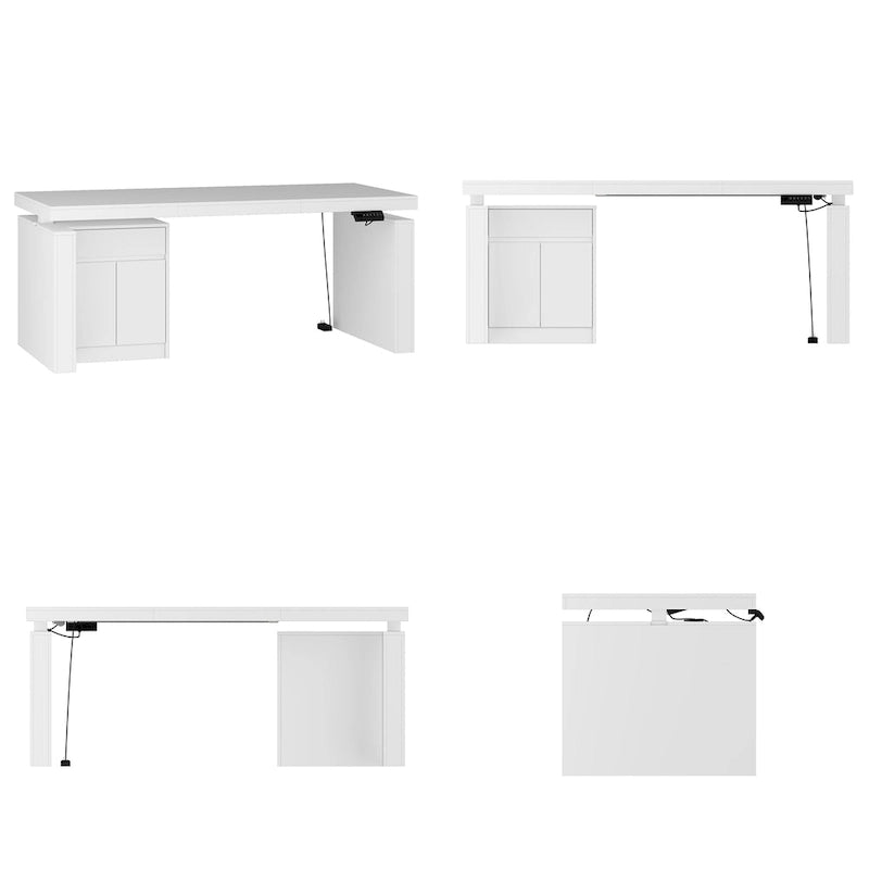 Bureau ergonomique assis-debout, élégance blanc pur avec table d'appoint à caisson