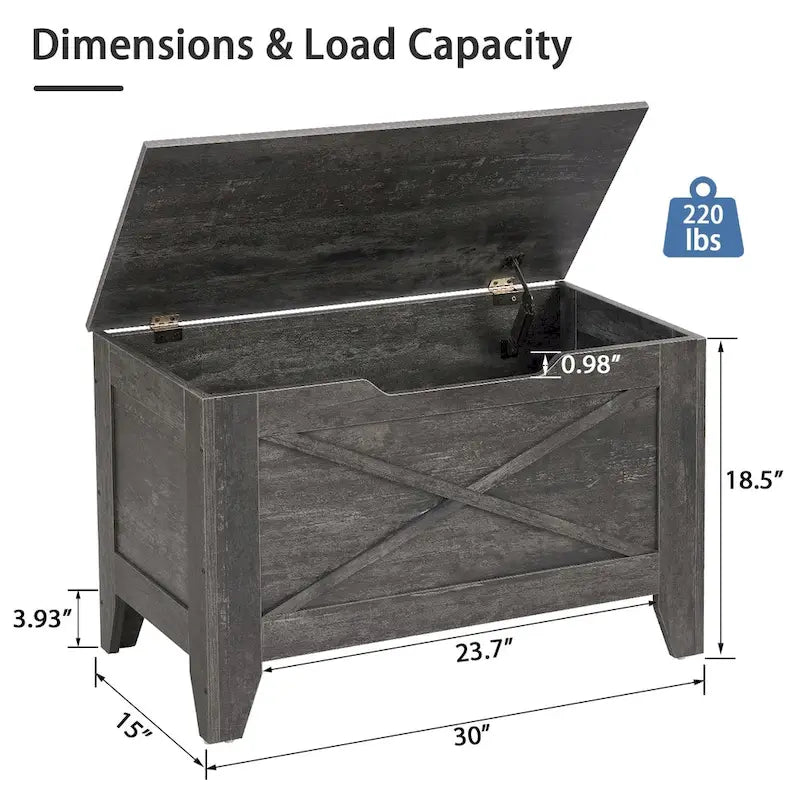 Banc de rangement, Coffre en bois avec charnières de sécurité et tapis en osier, Banc à chaussures pour entrée Style industriel