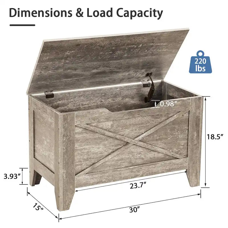 Banc de rangement, Coffre en bois avec charnières de sécurité et tapis en osier, Banc à chaussures pour entrée Style industriel