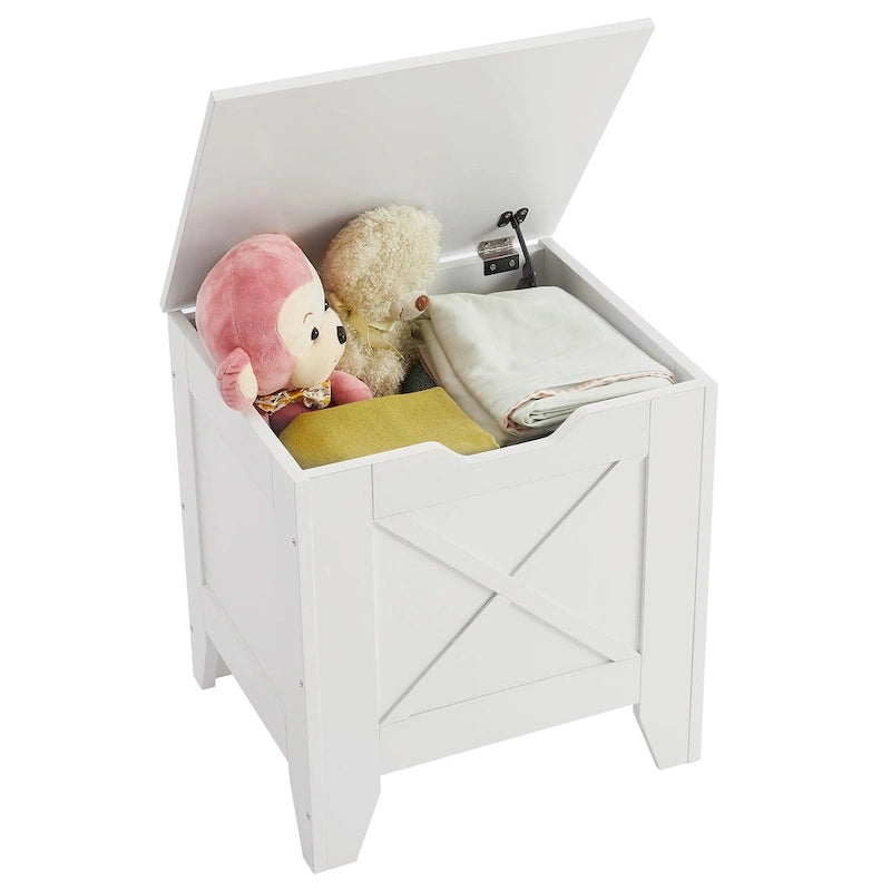 Banc de rangement, Coffre en bois avec charnières de sécurité et tapis en osier, Banc à chaussures pour entrée Style industriel