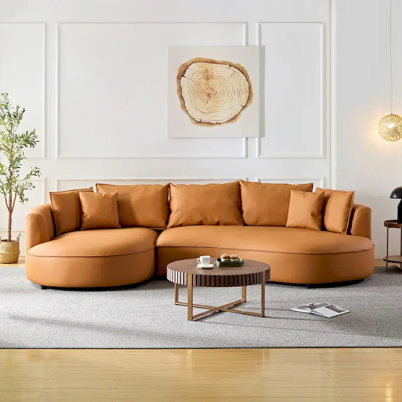 Canapé d'angle en cuir avec méridienne, grand canapé de luxe pour salon